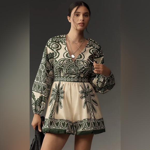 FARM Rio Green and Cream Jumpsuit - Picture 1 of 5